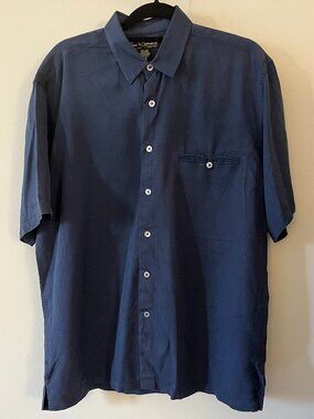 Tori Richard Hawaii 100% Silk Blue Button Down Shirt Sz M